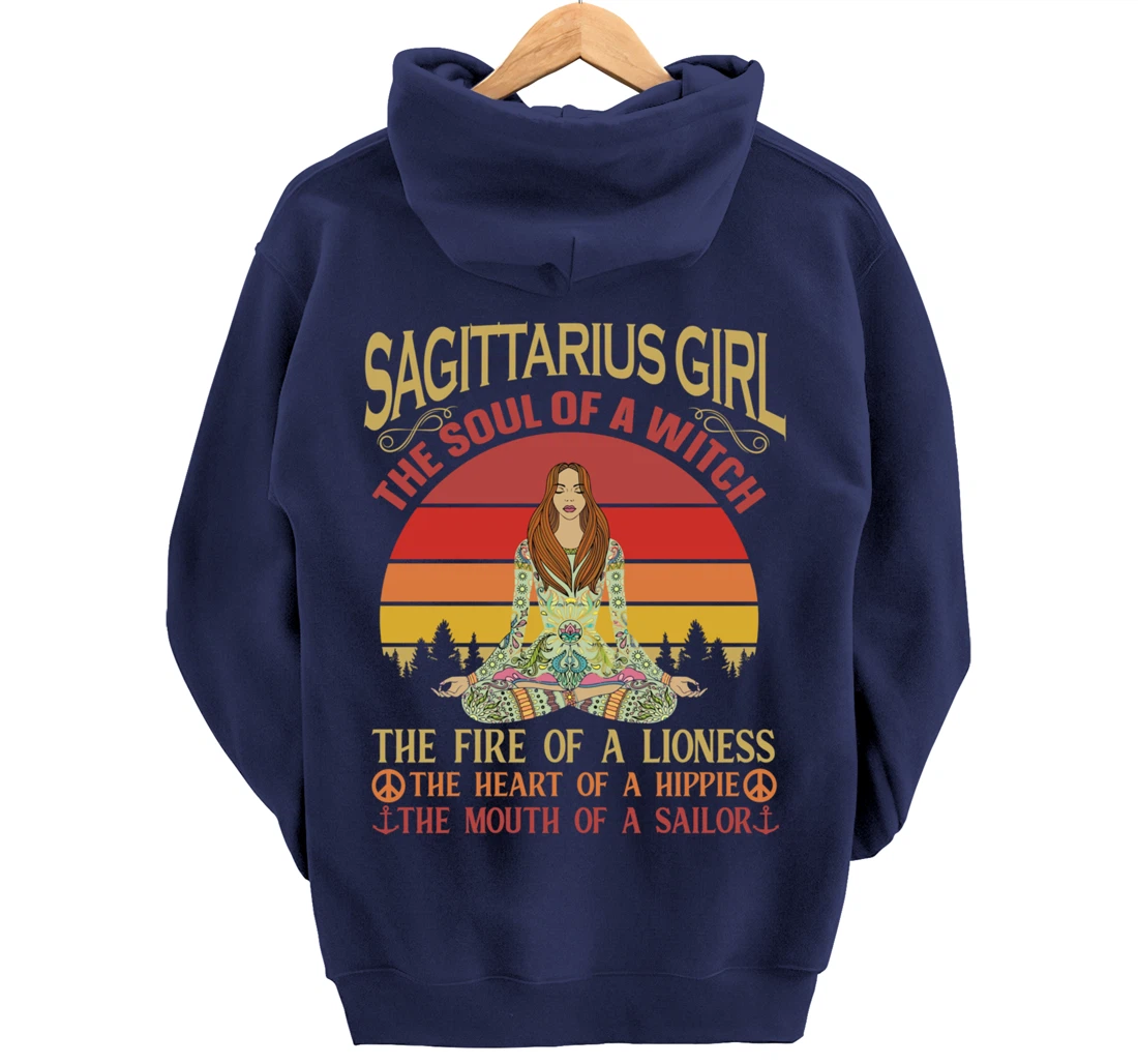 Sagittarius Girl Zodiac Star Sign Meditation Yoga Vintage Pullover Hoodie
