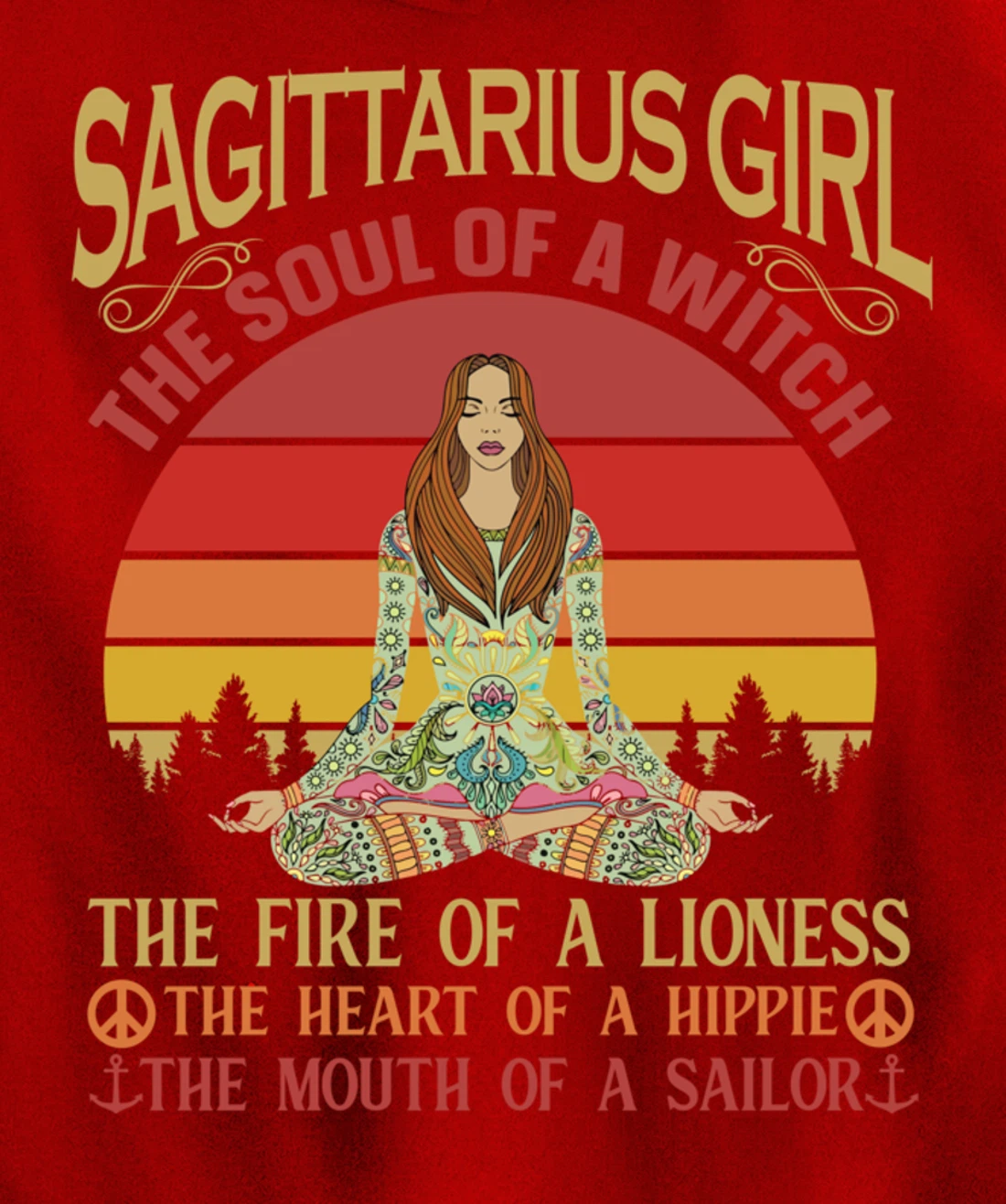 Sagittarius Girl Zodiac Star Sign Meditation Yoga Vintage Pullover Hoodie