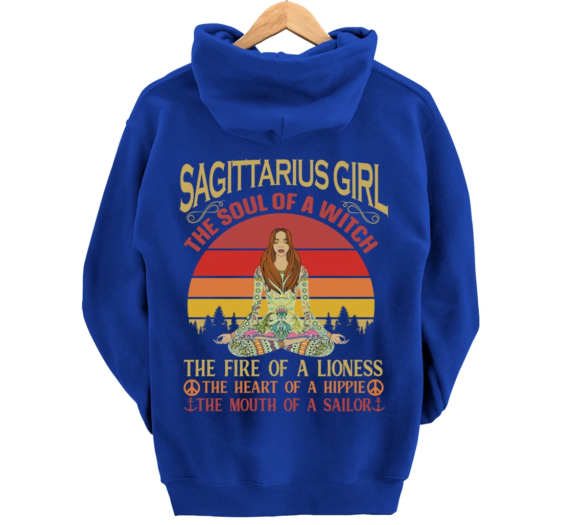 Sagittarius Girl Zodiac Star Sign Meditation Yoga Vintage Pullover Hoodie