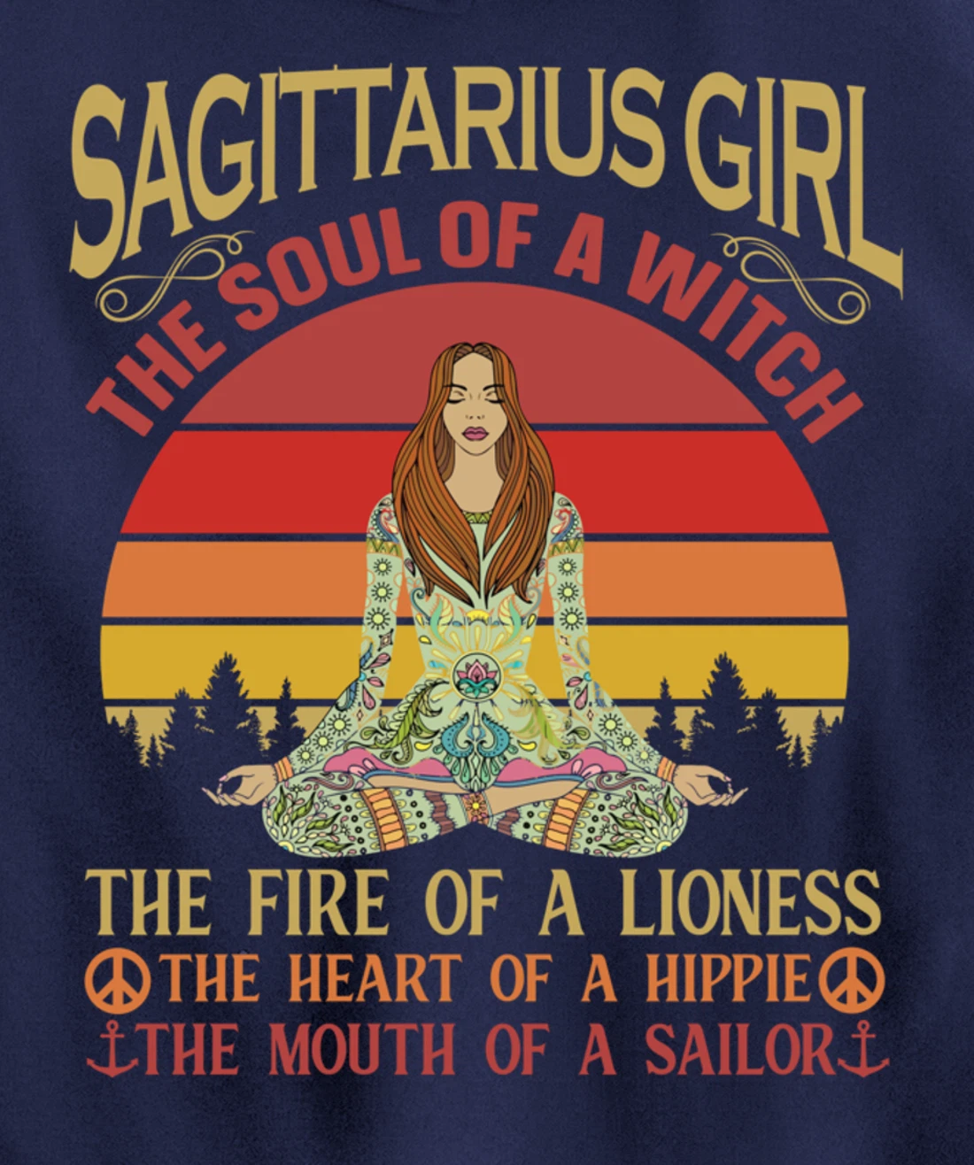 Sagittarius Girl Zodiac Star Sign Meditation Yoga Vintage Pullover Hoodie