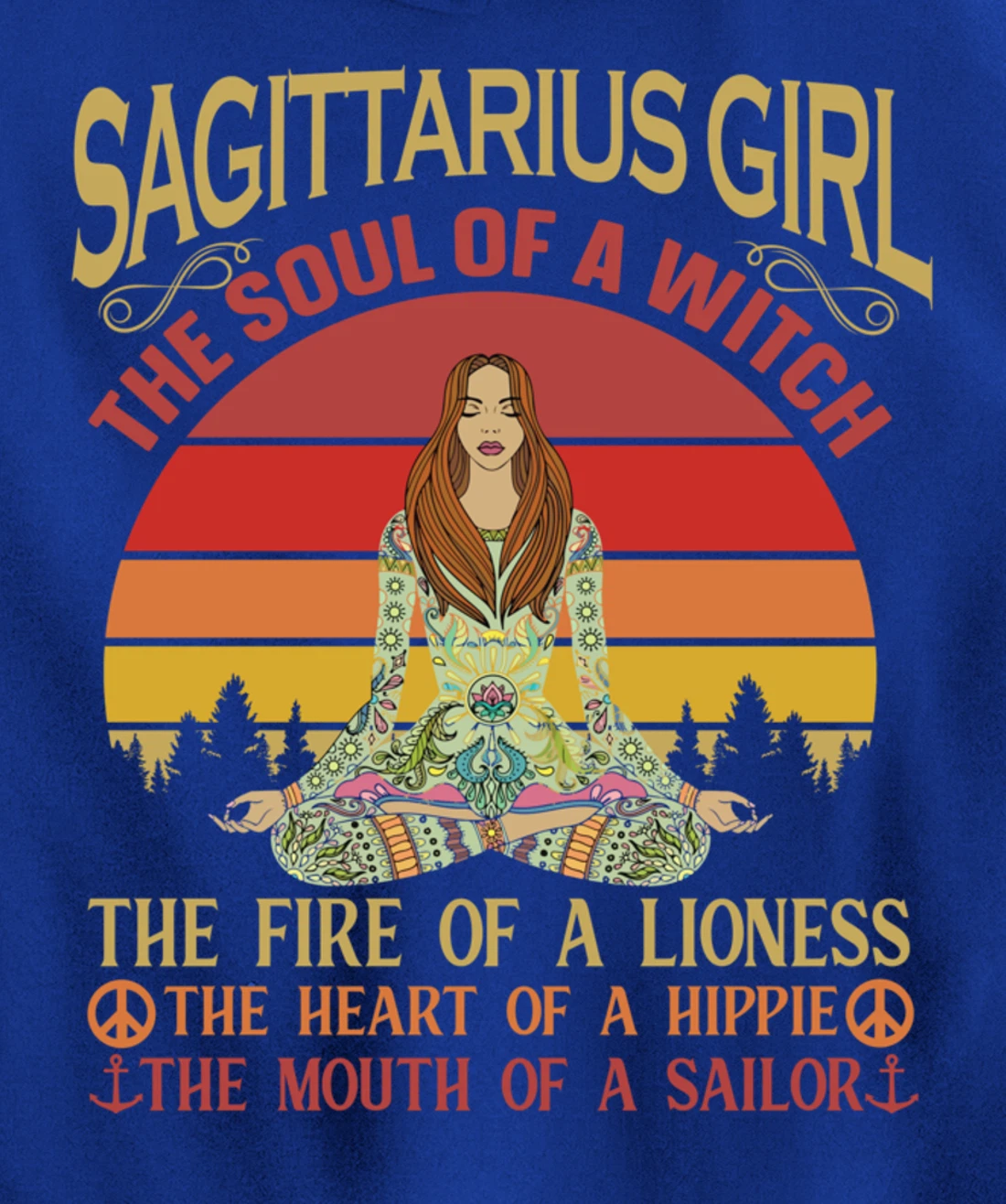 Sagittarius Girl Zodiac Star Sign Meditation Yoga Vintage Pullover Hoodie