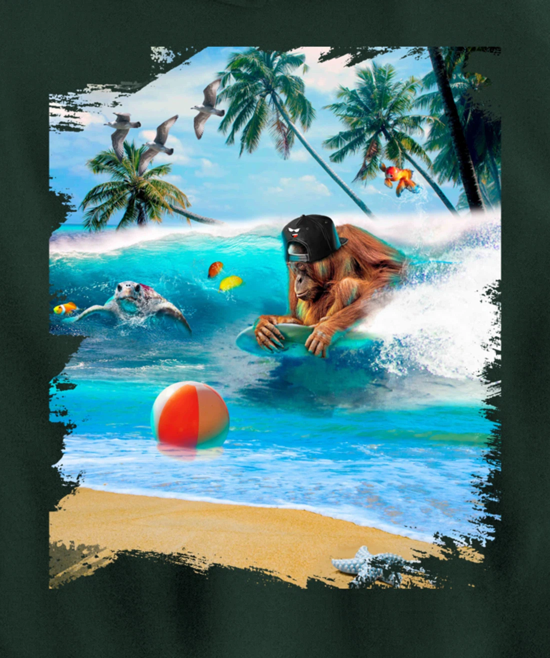 Beach Ape Apes Chimpanzee Surfing Surf In Ocean Funny Cute Pullover Hoodie