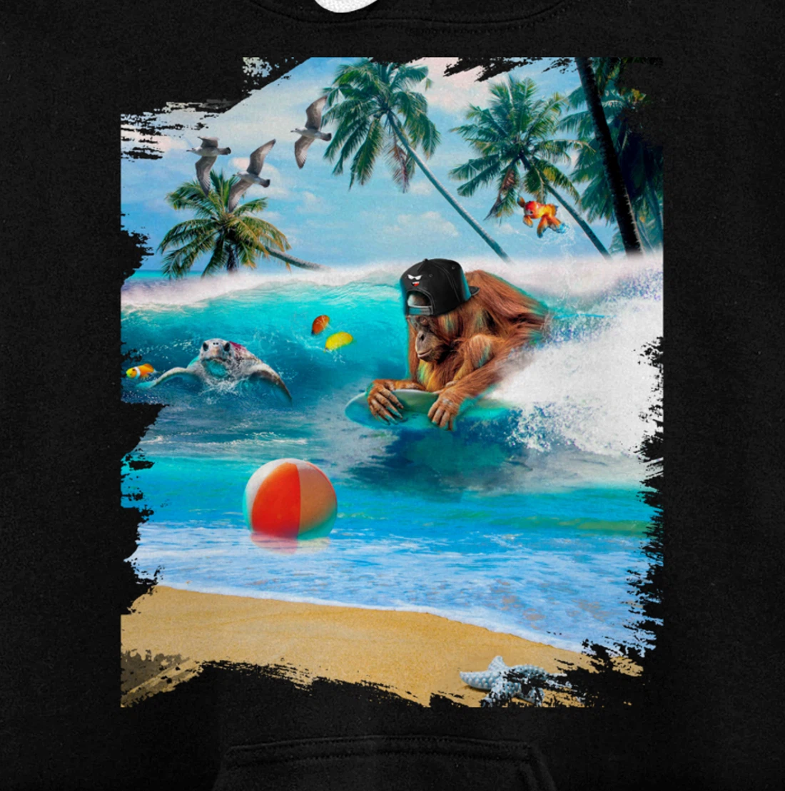 Beach Ape Apes Chimpanzee Surfing Surf In Ocean Funny Cute Pullover Hoodie