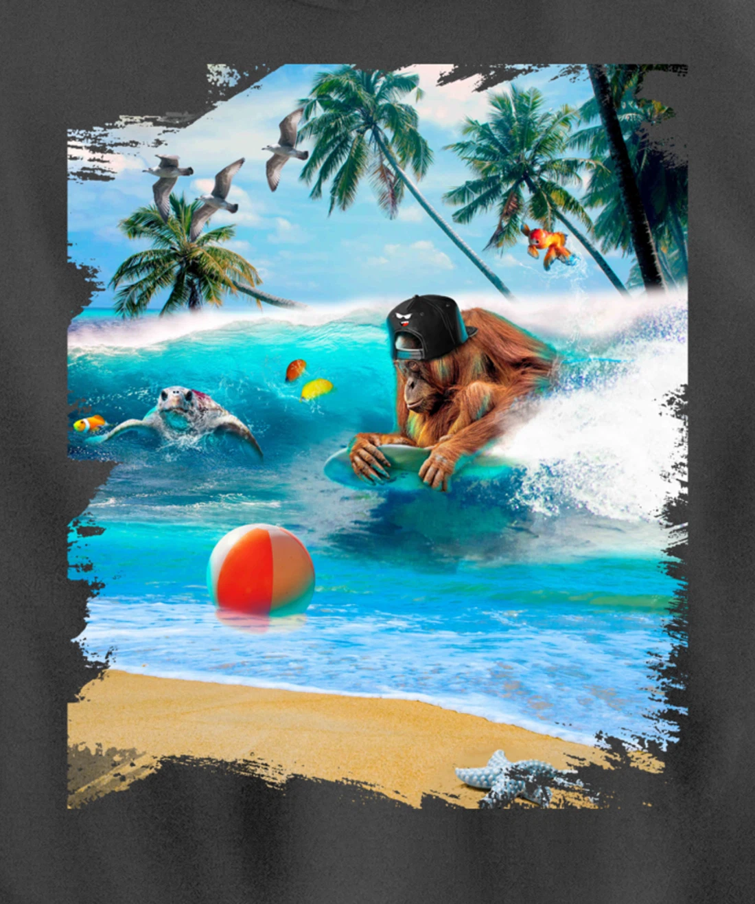 Beach Ape Apes Chimpanzee Surfing Surf In Ocean Funny Cute Pullover Hoodie