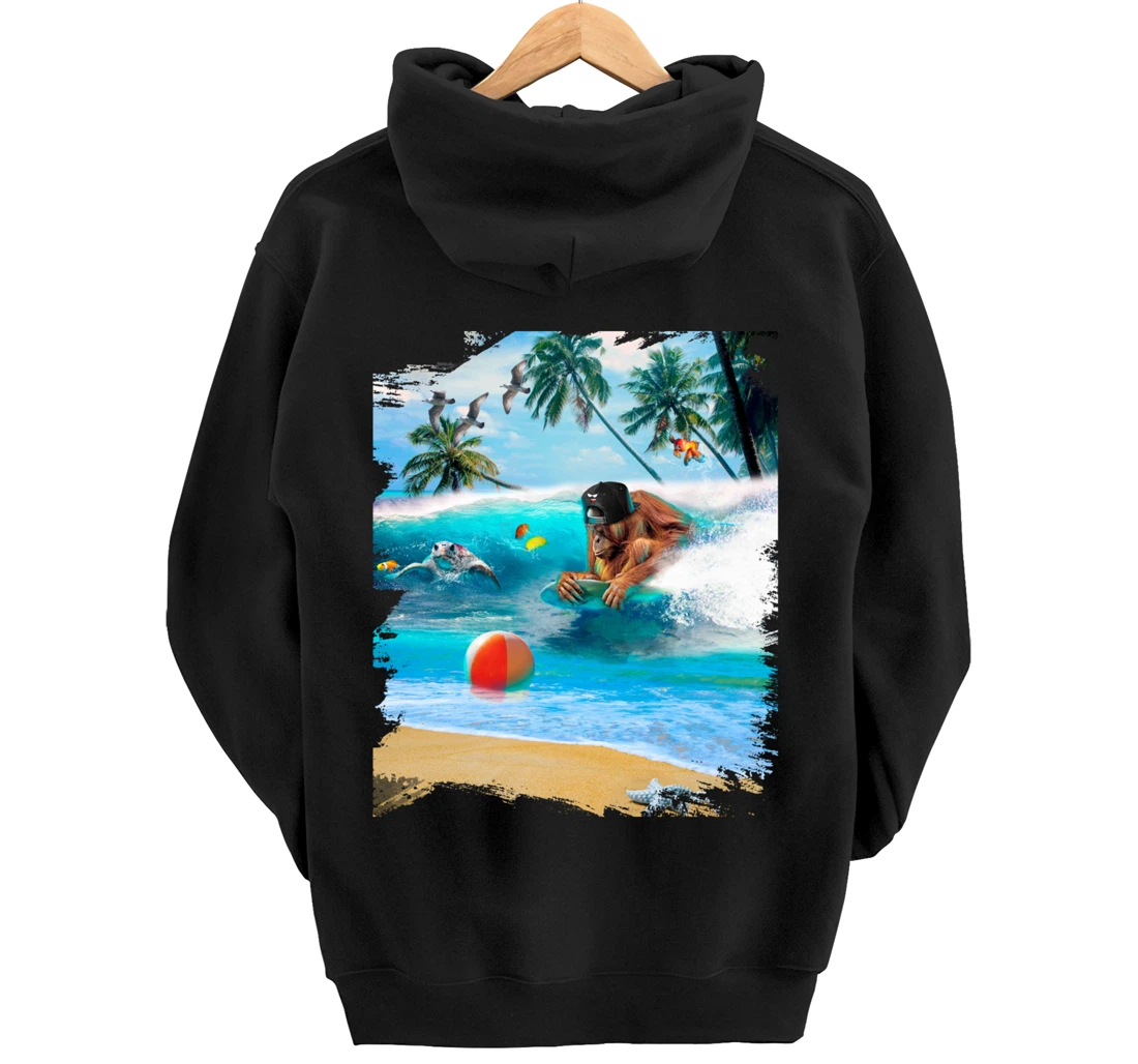 Beach Ape Apes Chimpanzee Surfing Surf In Ocean Funny Cute Pullover Hoodie