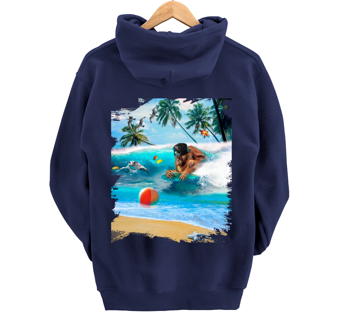 Beach Ape Apes Chimpanzee Surfing Surf In Ocean Funny Cute Pullover Hoodie