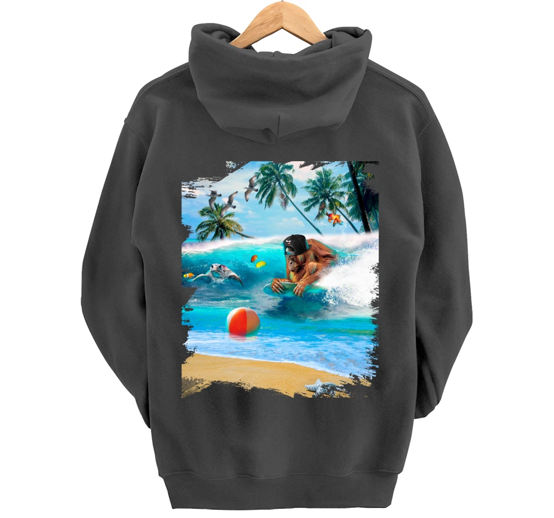 Beach Ape Apes Chimpanzee Surfing Surf In Ocean Funny Cute Pullover Hoodie