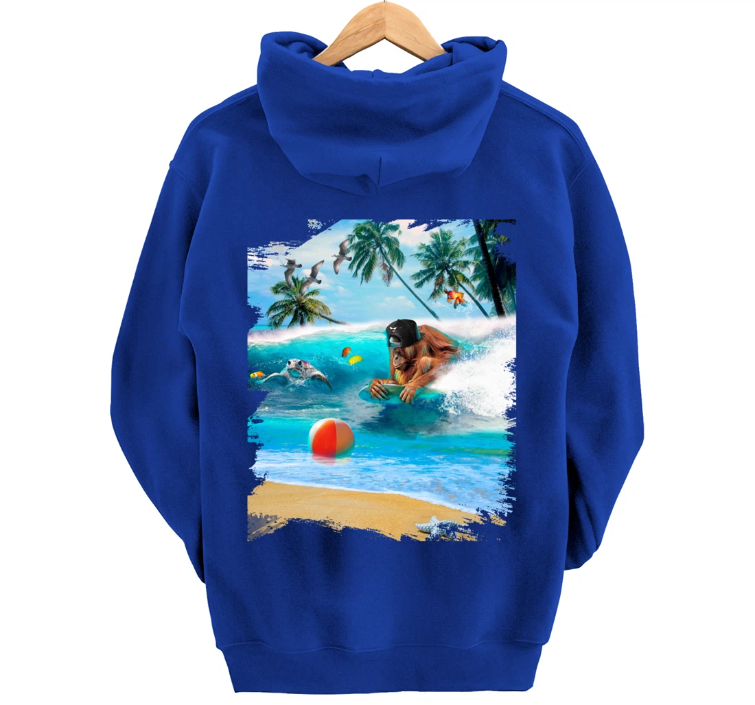 Beach Ape Apes Chimpanzee Surfing Surf In Ocean Funny Cute Pullover Hoodie