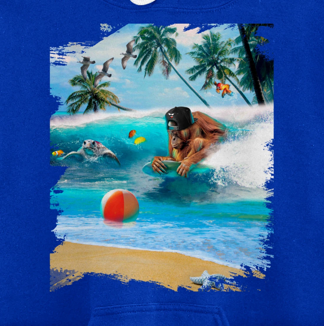 Beach Ape Apes Chimpanzee Surfing Surf In Ocean Funny Cute Pullover Hoodie