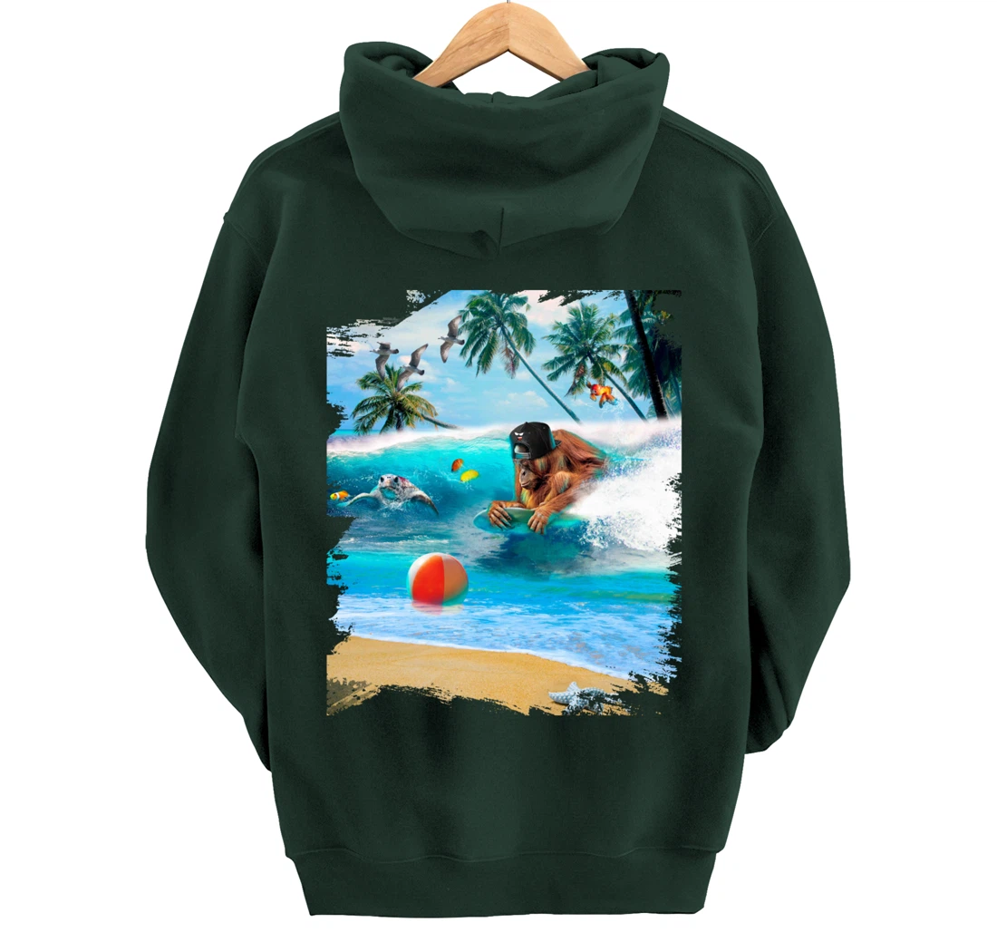 Beach Ape Apes Chimpanzee Surfing Surf In Ocean Funny Cute Pullover Hoodie
