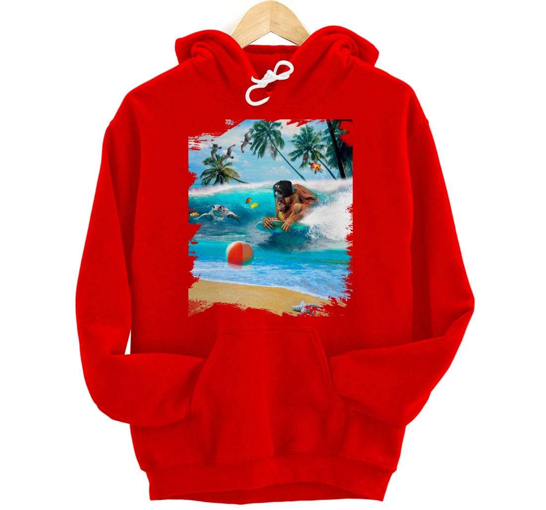 Beach Ape Apes Chimpanzee Surfing Surf In Ocean Funny Cute Pullover Hoodie