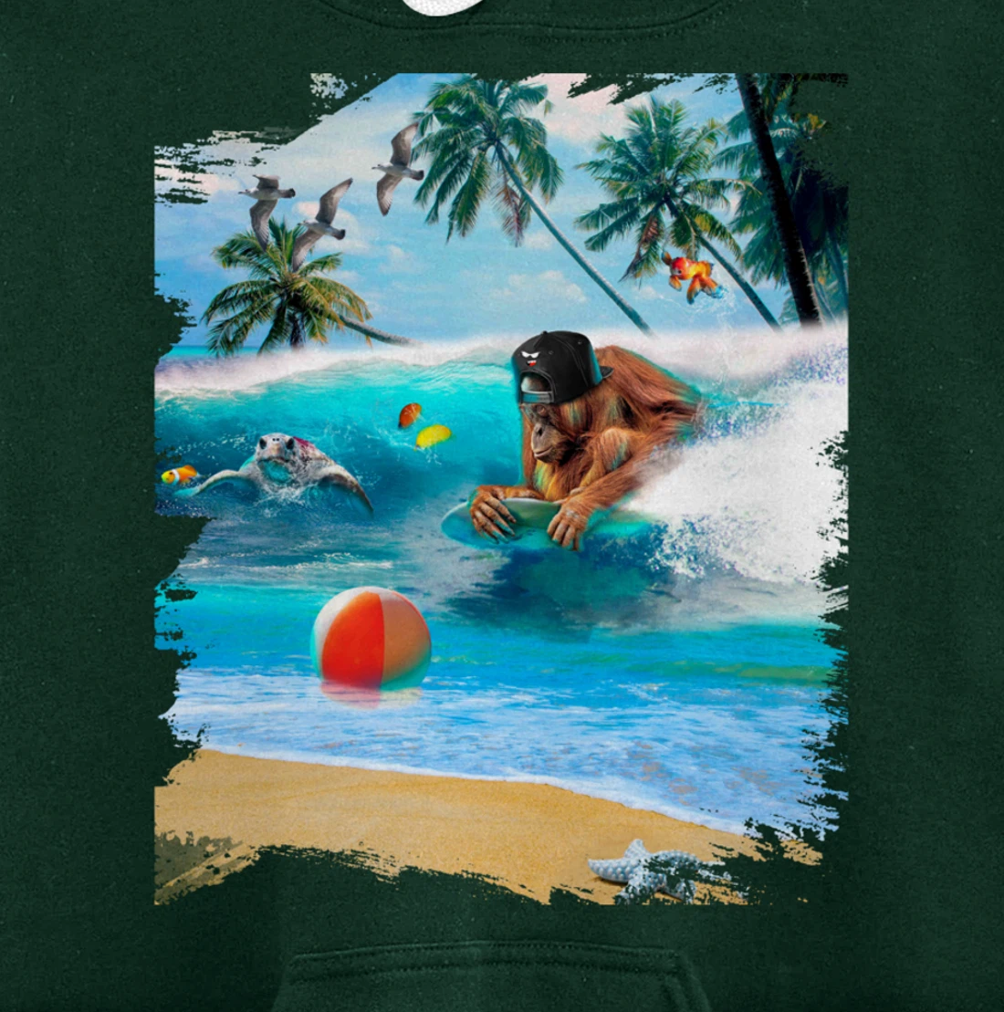 Beach Ape Apes Chimpanzee Surfing Surf In Ocean Funny Cute Pullover Hoodie