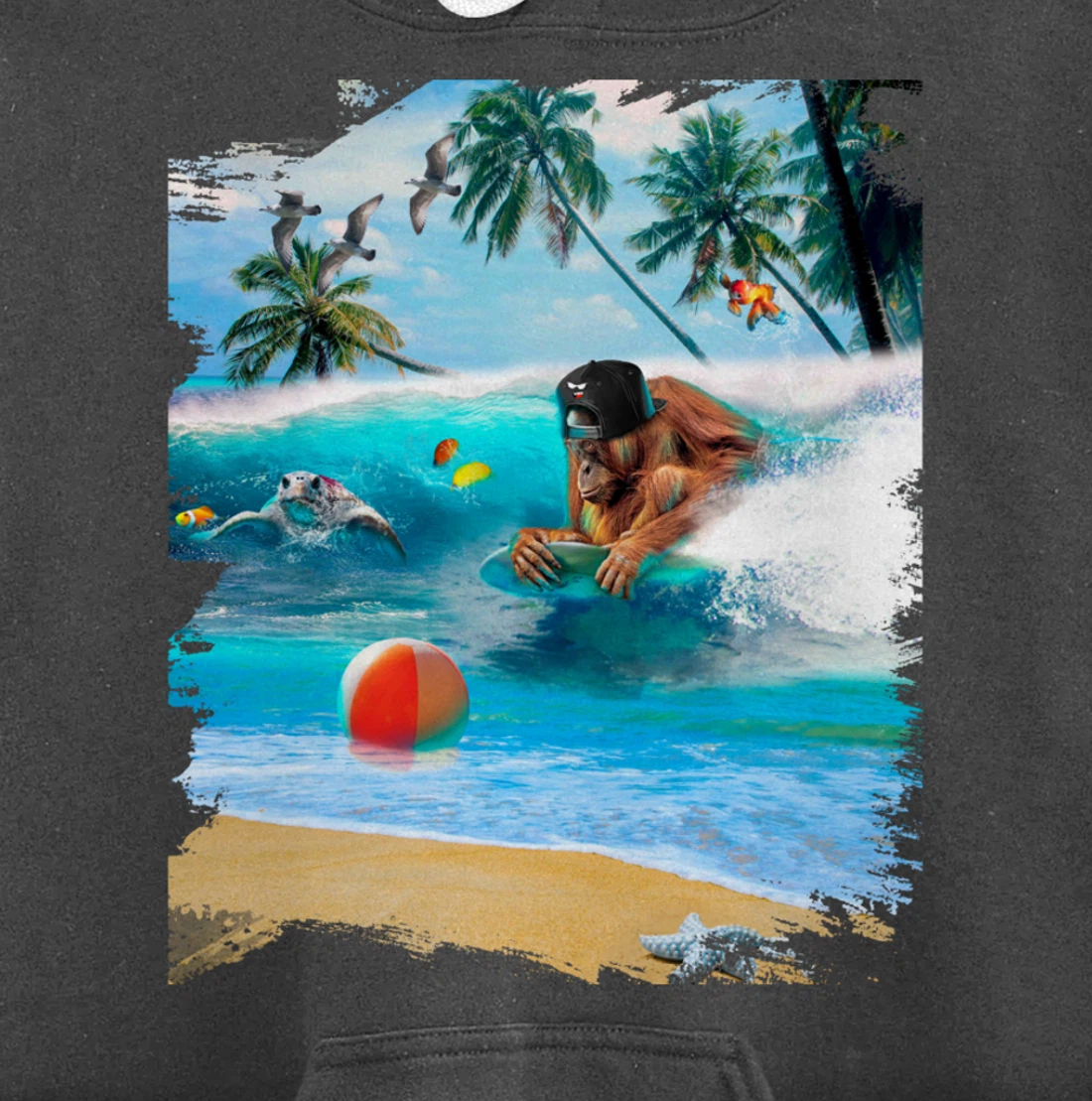 Beach Ape Apes Chimpanzee Surfing Surf In Ocean Funny Cute Pullover Hoodie
