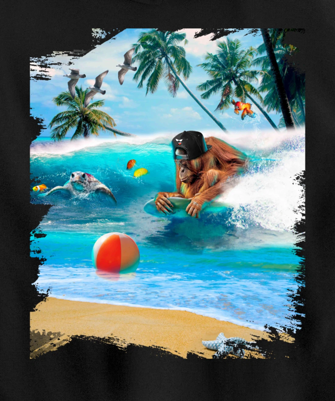 Beach Ape Apes Chimpanzee Surfing Surf In Ocean Funny Cute Pullover Hoodie