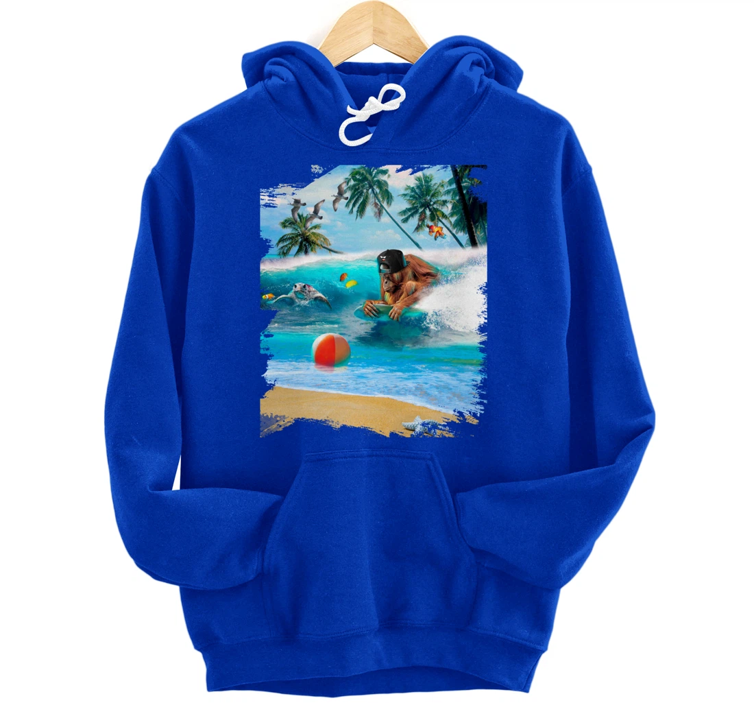 Beach Ape Apes Chimpanzee Surfing Surf In Ocean Funny Cute Pullover Hoodie