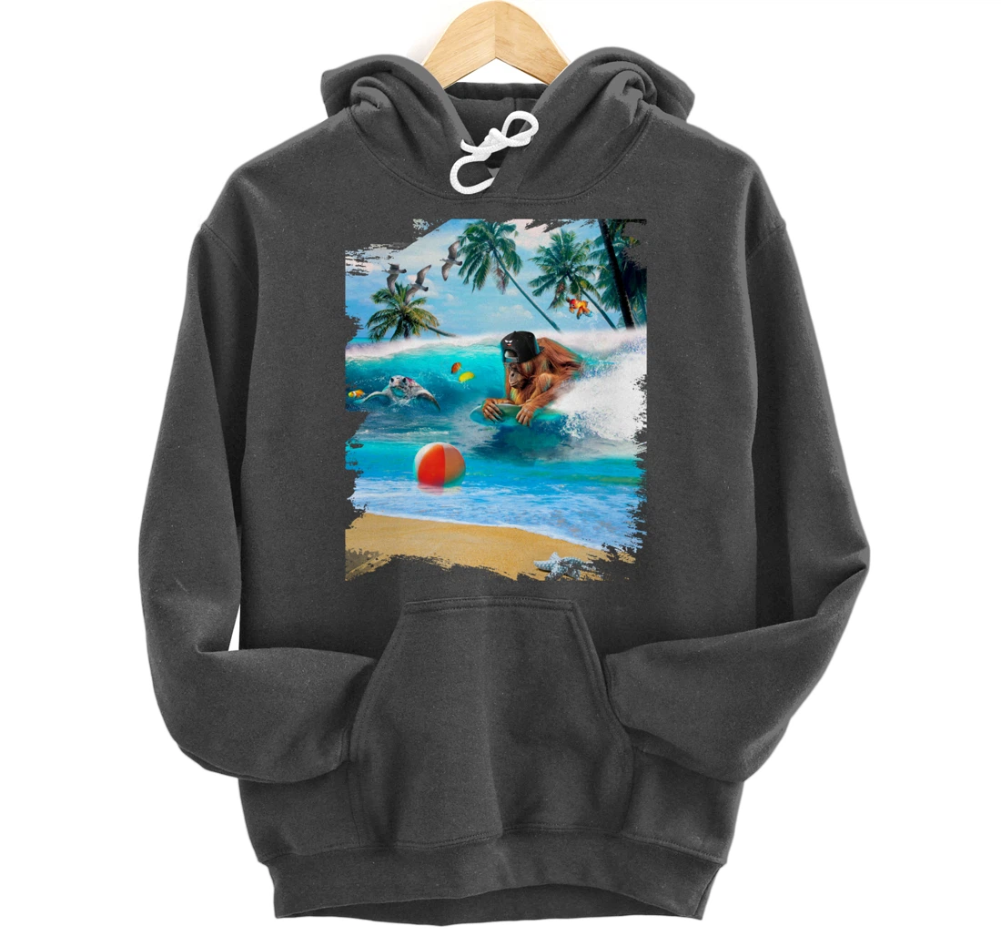 Beach Ape Apes Chimpanzee Surfing Surf In Ocean Funny Cute Pullover Hoodie