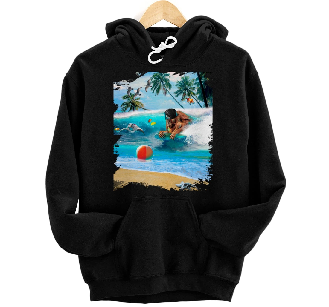 Beach Ape Apes Chimpanzee Surfing Surf In Ocean Funny Cute Pullover Hoodie