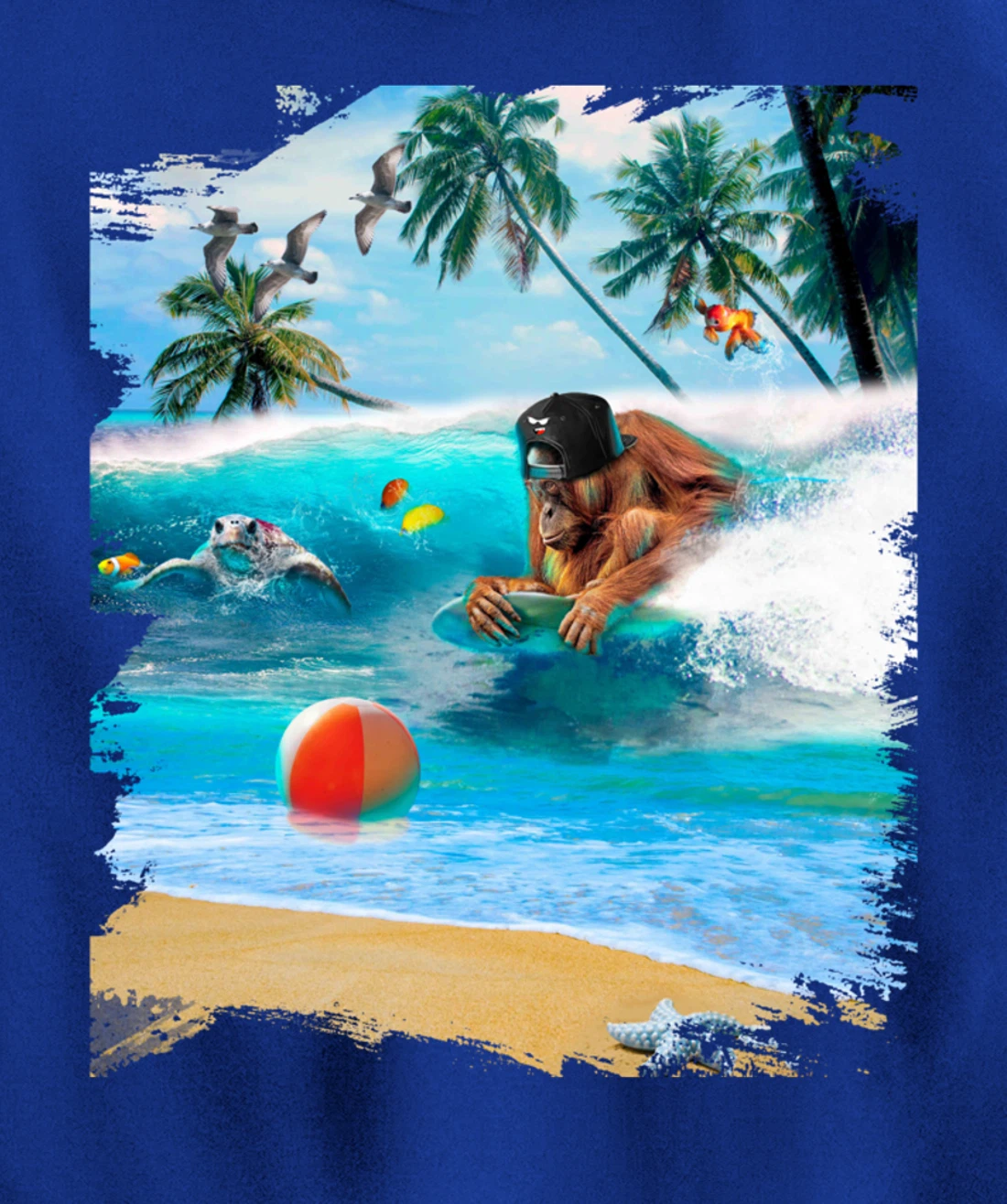 Beach Ape Apes Chimpanzee Surfing Surf In Ocean Funny Cute Pullover Hoodie