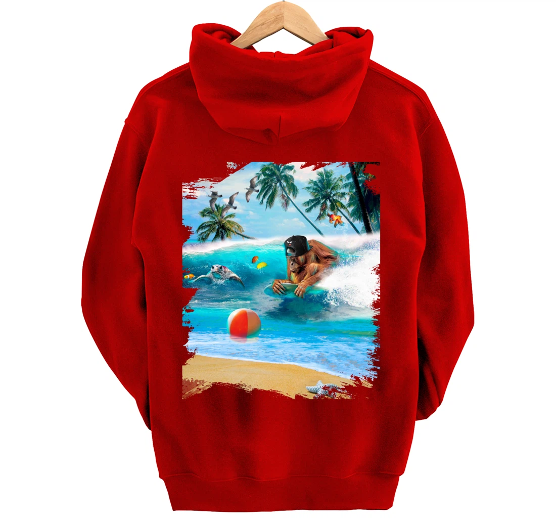 Beach Ape Apes Chimpanzee Surfing Surf In Ocean Funny Cute Pullover Hoodie