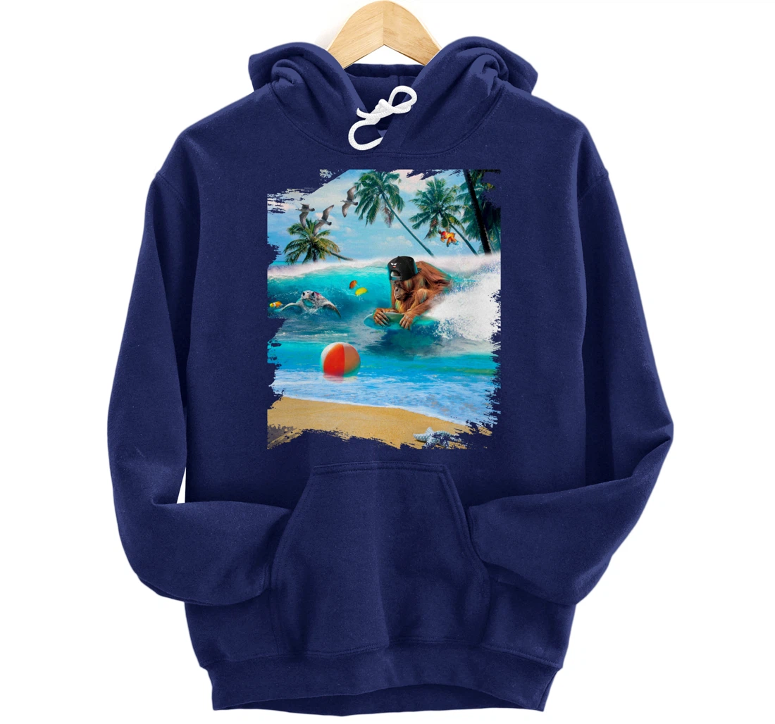 Beach Ape Apes Chimpanzee Surfing Surf In Ocean Funny Cute Pullover Hoodie