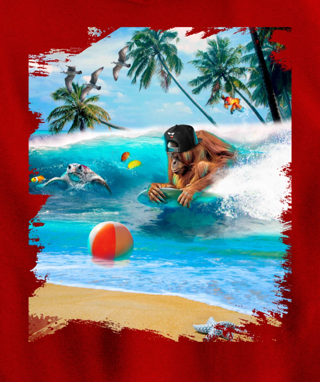 Beach Ape Apes Chimpanzee Surfing Surf In Ocean Funny Cute Pullover Hoodie