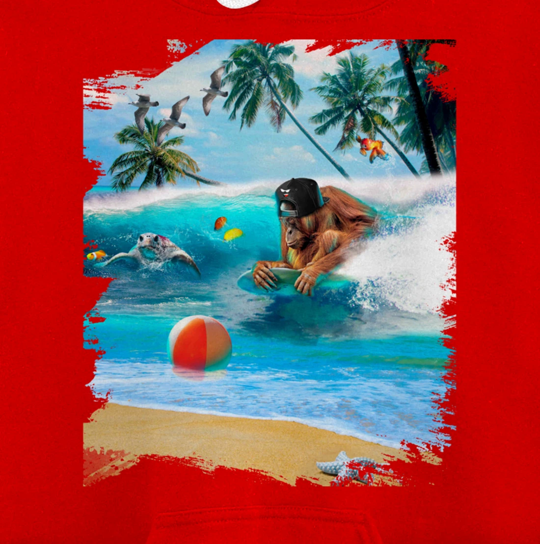 Beach Ape Apes Chimpanzee Surfing Surf In Ocean Funny Cute Pullover Hoodie