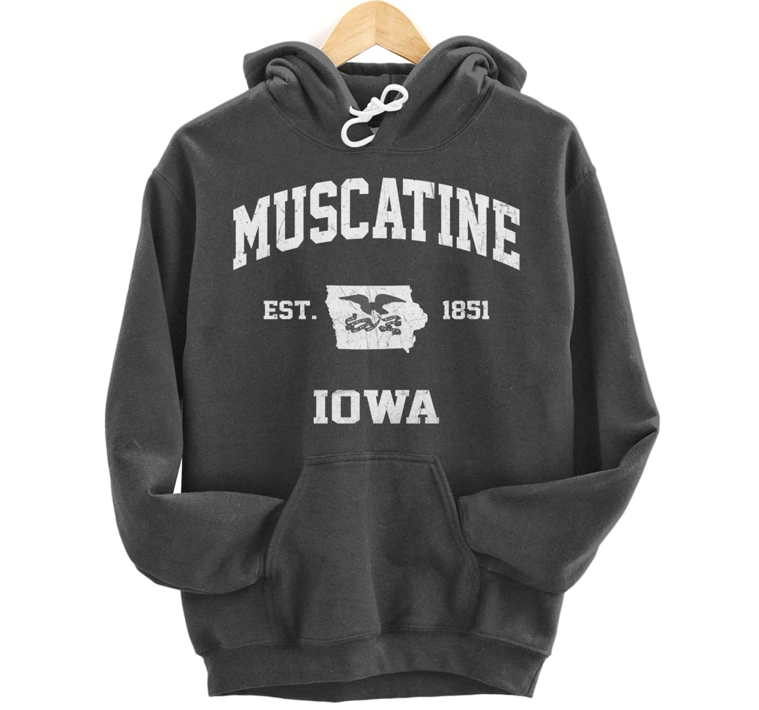Muscatine Iowa IA vintage State Athletic style Pullover Hoodie