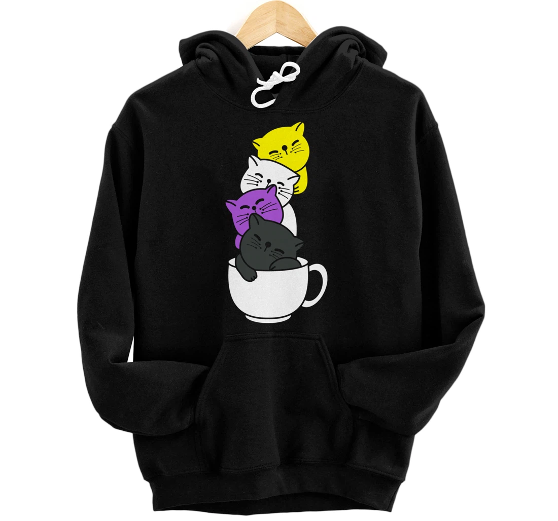 Nonbinary Cats Nonbinary Pride Flag Pullover Hoodie