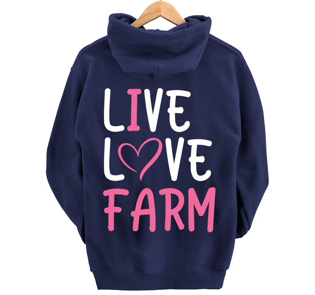 Funny Live Love Farm Lover Graphic Women and Girls Farmer Pullover Hoodie