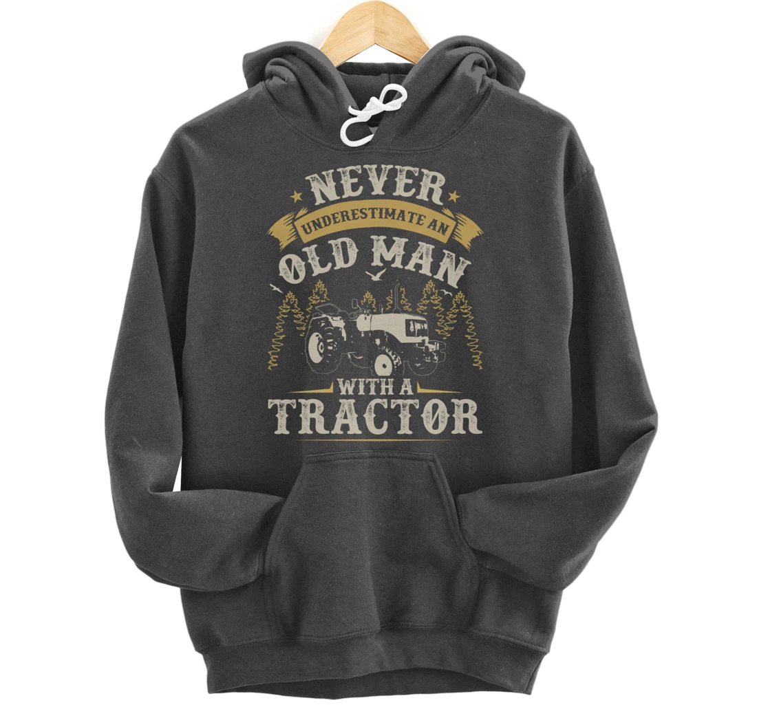 Funny Farming Lover Old Man Tractor Graphic for Men Farmer Pullover Hoodie