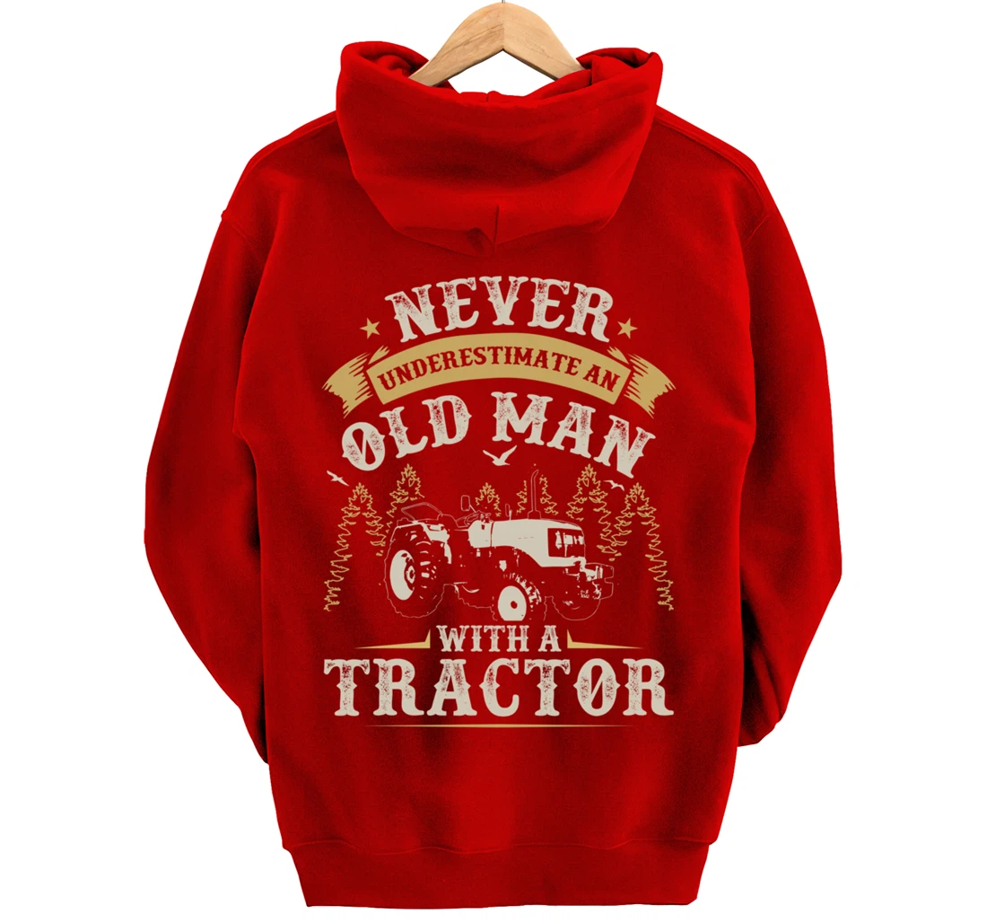 Funny Farming Lover Old Man Tractor Graphic for Men Farmer Pullover Hoodie