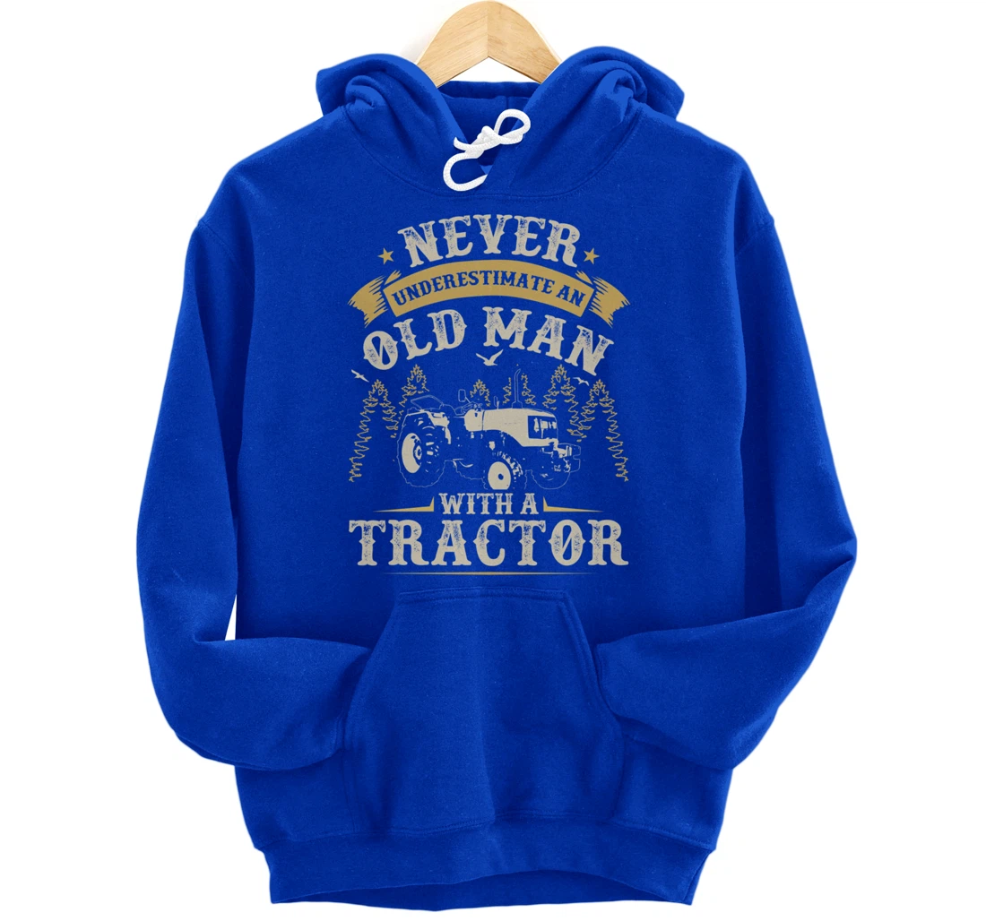 Funny Farming Lover Old Man Tractor Graphic for Men Farmer Pullover Hoodie