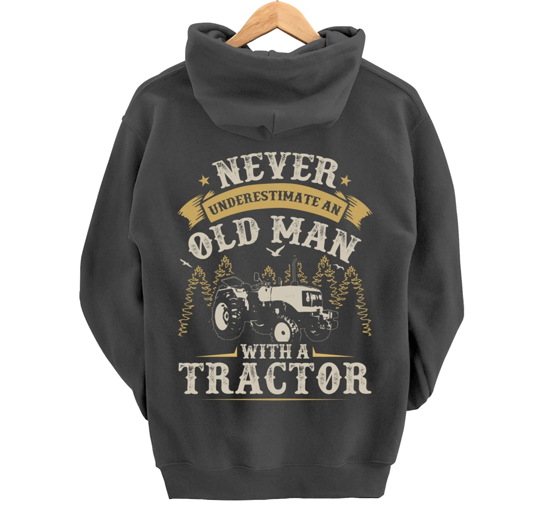 Funny Farming Lover Old Man Tractor Graphic for Men Farmer Pullover Hoodie