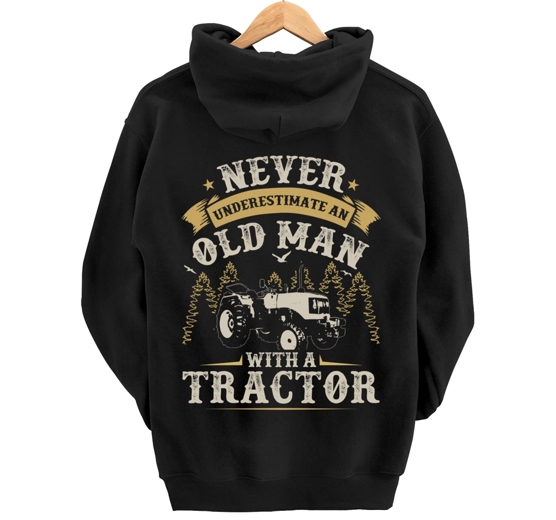 Funny Farming Lover Old Man Tractor Graphic for Men Farmer Pullover Hoodie
