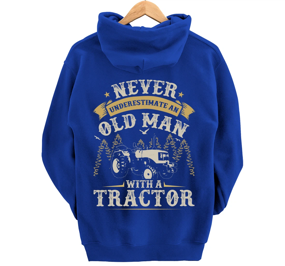 Funny Farming Lover Old Man Tractor Graphic for Men Farmer Pullover Hoodie