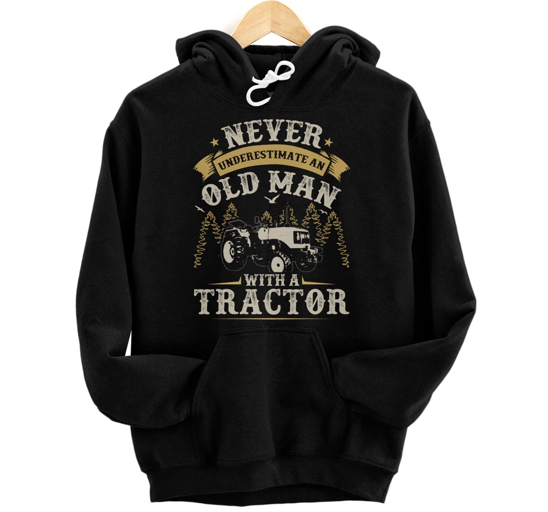 Funny Farming Lover Old Man Tractor Graphic for Men Farmer Pullover Hoodie