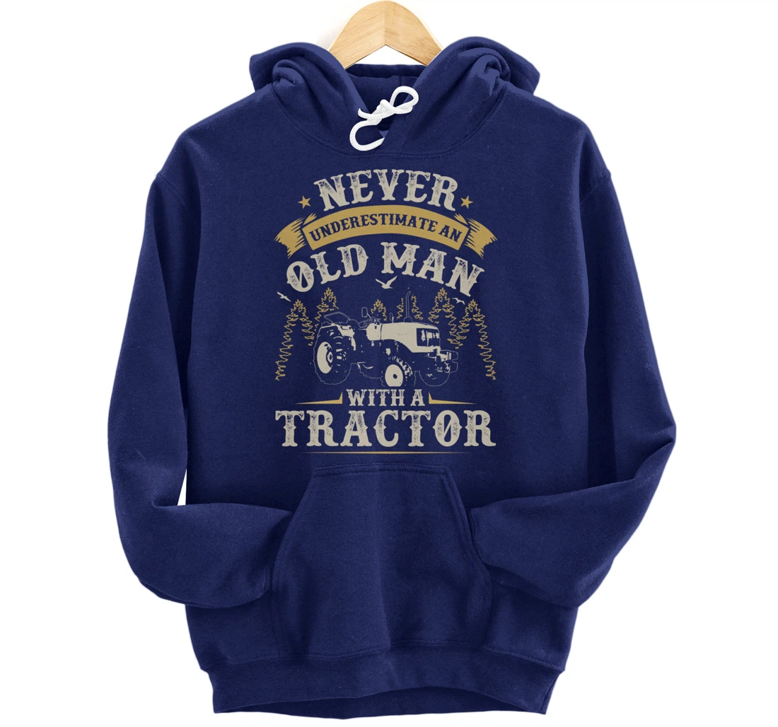 Funny Farming Lover Old Man Tractor Graphic for Men Farmer Pullover Hoodie