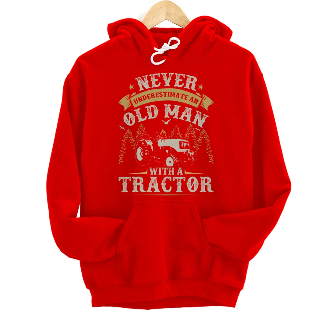 Funny Farming Lover Old Man Tractor Graphic for Men Farmer Pullover Hoodie