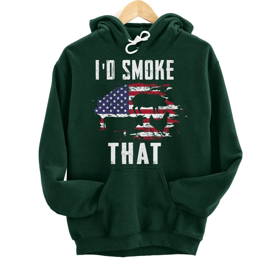 Patriotic American Flag Barbecue Men Meat Smoking BBQ Pullover Hoodie