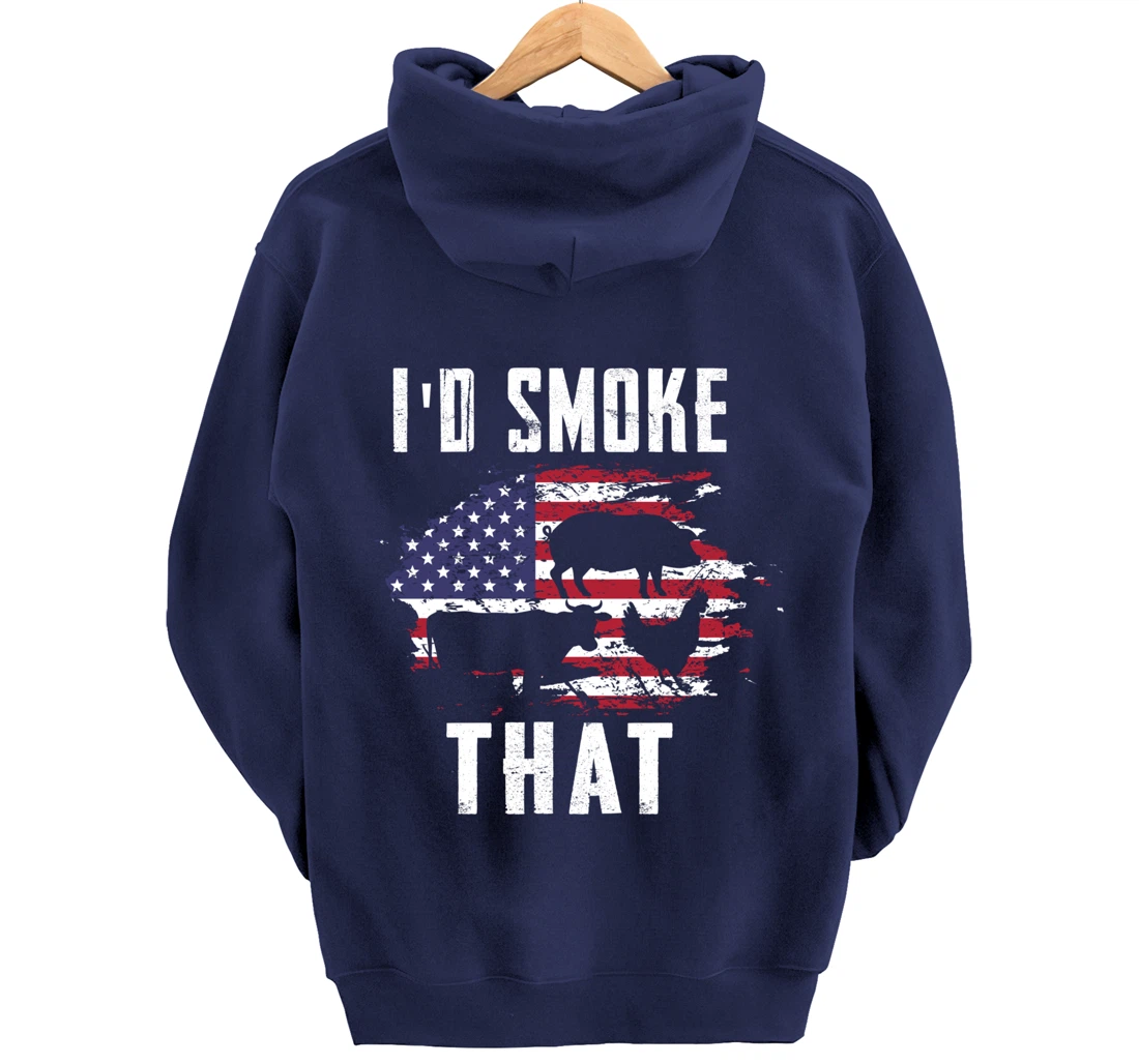 Patriotic American Flag Barbecue Men Meat Smoking BBQ Pullover Hoodie