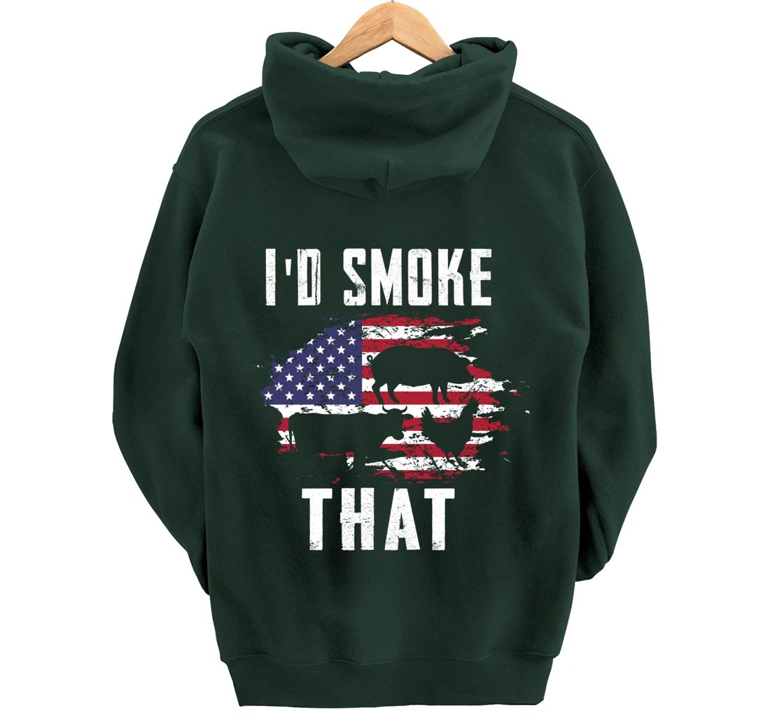 Patriotic American Flag Barbecue Men Meat Smoking BBQ Pullover Hoodie