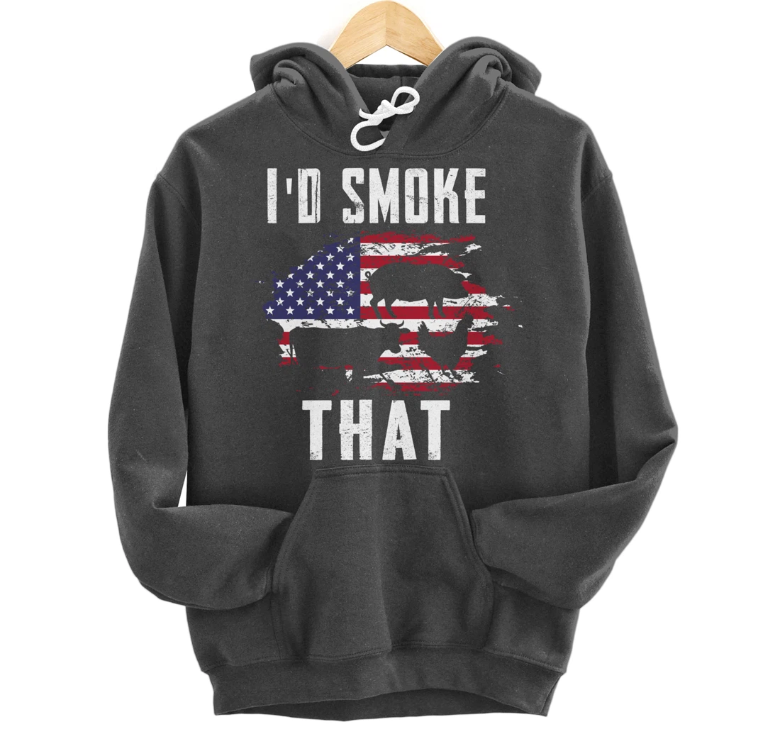 Patriotic American Flag Barbecue Men Meat Smoking BBQ Pullover Hoodie