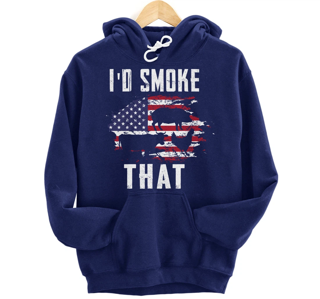 Patriotic American Flag Barbecue Men Meat Smoking BBQ Pullover Hoodie