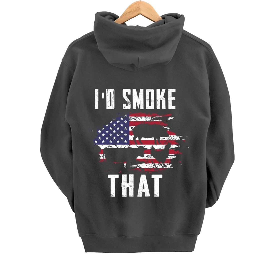 Patriotic American Flag Barbecue Men Meat Smoking BBQ Pullover Hoodie