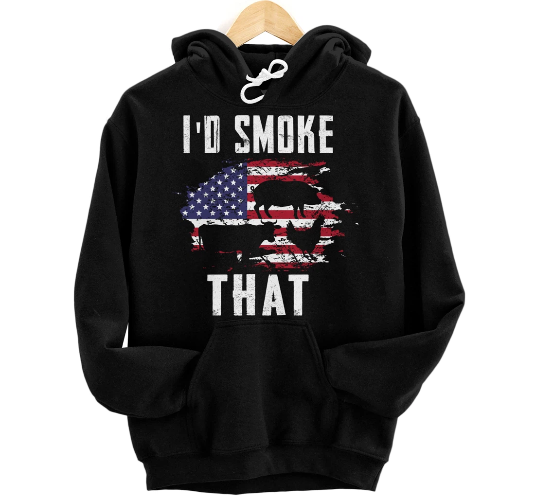 Patriotic American Flag Barbecue Men Meat Smoking BBQ Pullover Hoodie