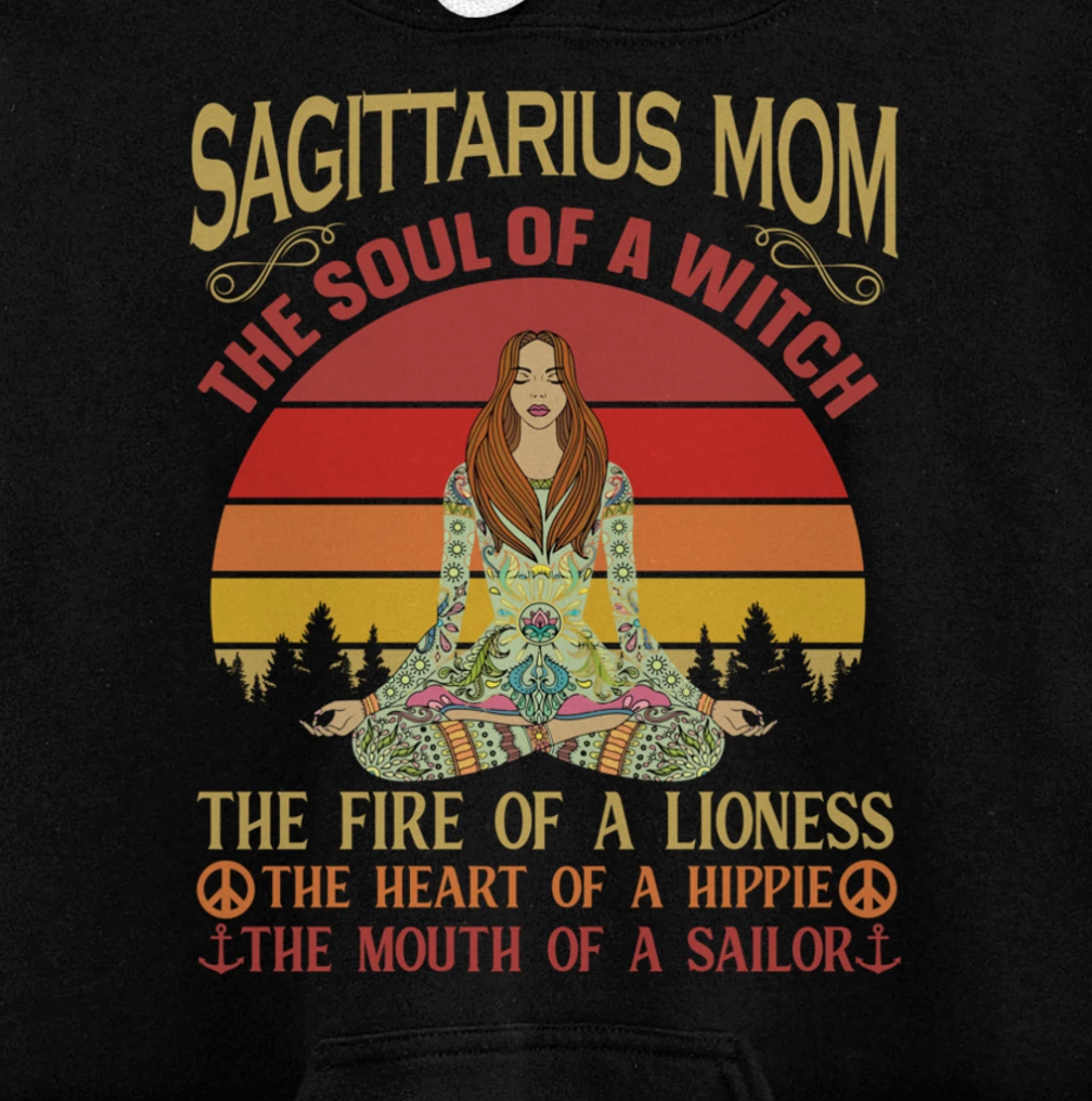 Sagittarius Mom Zodiac Star Sign Zen Meditation Yoga Retro Pullover Hoodie