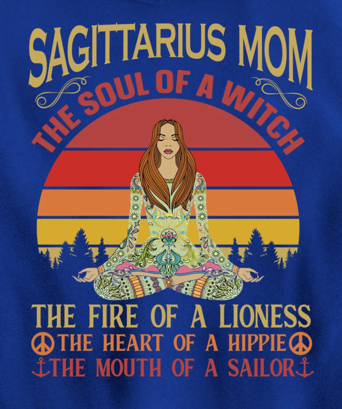 Sagittarius Mom Zodiac Star Sign Zen Meditation Yoga Retro Pullover Hoodie