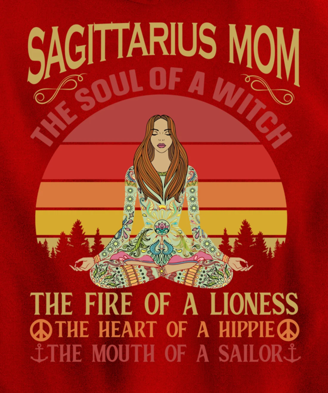 Sagittarius Mom Zodiac Star Sign Zen Meditation Yoga Retro Pullover Hoodie