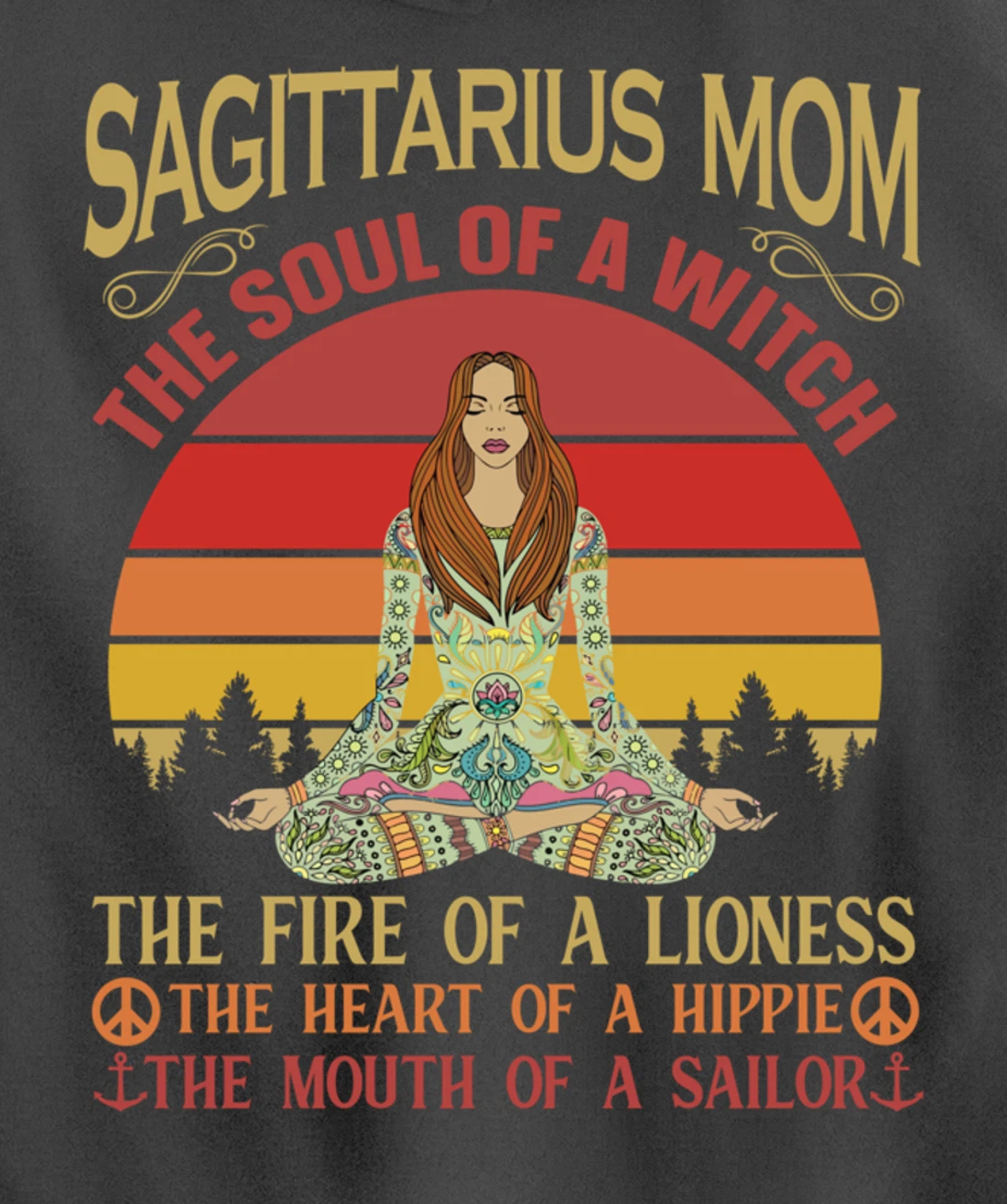 Sagittarius Mom Zodiac Star Sign Zen Meditation Yoga Retro Pullover Hoodie
