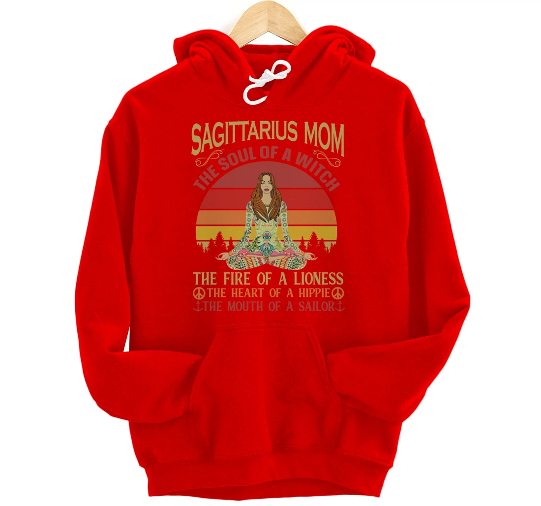 Sagittarius Mom Zodiac Star Sign Zen Meditation Yoga Retro Pullover Hoodie